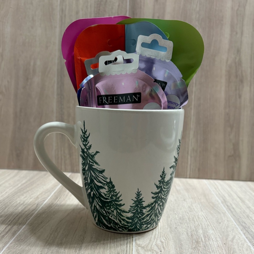 ***Royal Norton White Mug with Green Tree Design &Freeman 6 Skincare Mask Bundle